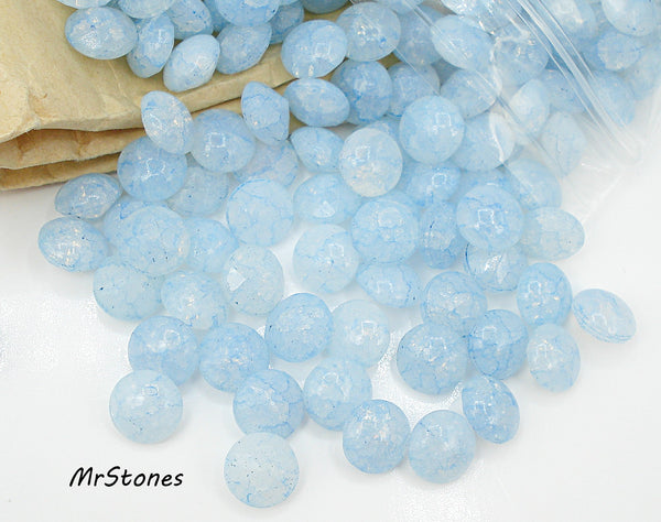 8.4-8.7mm (3189) (40ss) Med. Blue Crackle Round Buff Top Doublet 1pc or 5pc