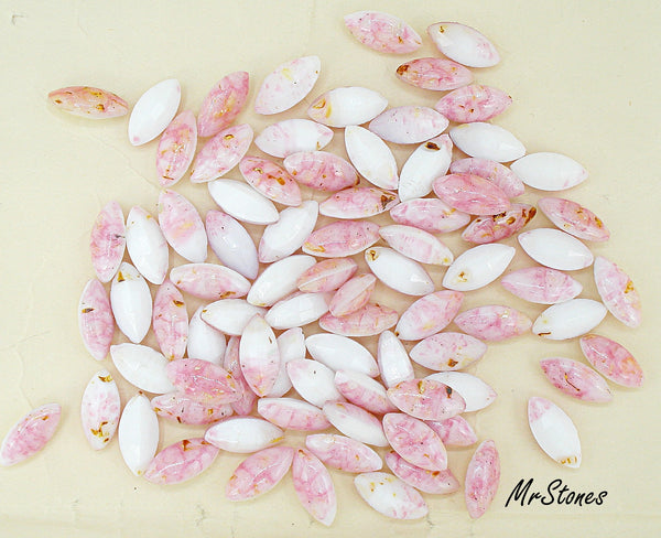 10x5mm (3146) Pink Spotted Matrix Marquise Navette Buff Top Doublet W.G.