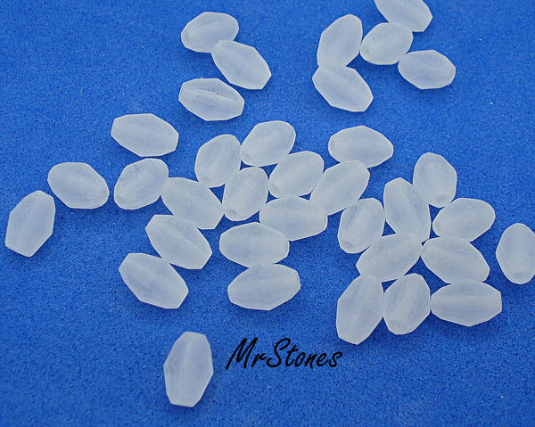 6.3x4mm Bead Bi-Cone Frosted White Crystal Vintage Glass