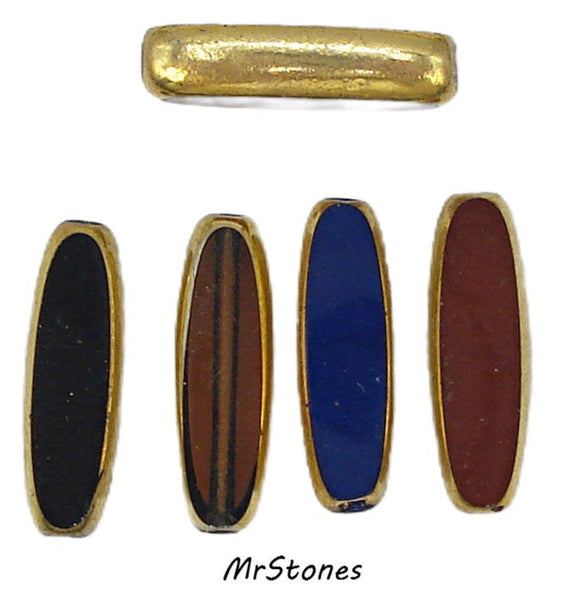 17.5x5.5x3.7mm Bead 4 Colors Gold Tone Glass Brass