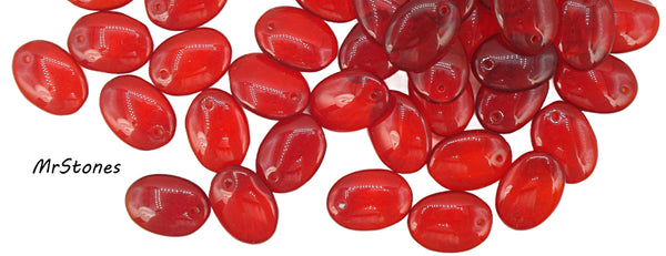 15x10.5x4mm (BEAD) Siam Red Oval Dangle Glass Bead