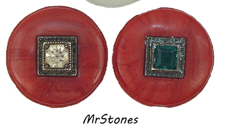 16-17mm (2194) Red Round Glass Cabochon with Square Accent Finding Setting