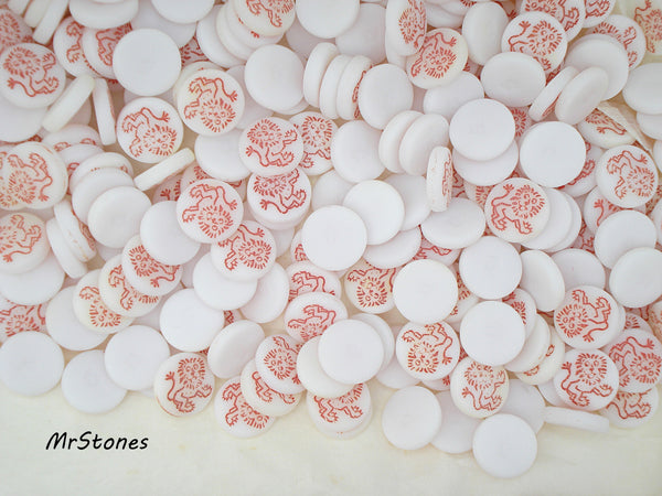 11mm (2194) White Indented Red Lion Round Disc Cabochon West Germany 3mm Thick