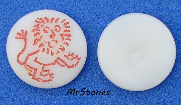 11mm (2194) White Indented Red Lion Round Disc Cabochon West Germany 3mm Thick