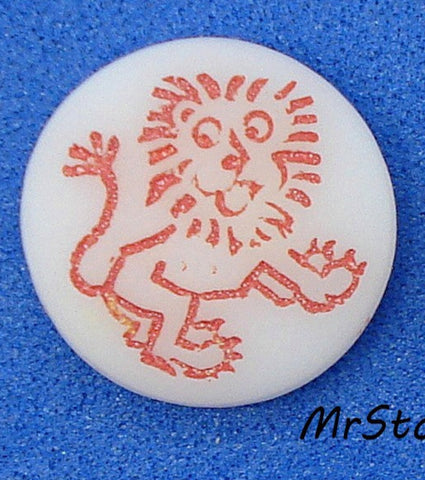 11mm (2194) White Indented Red Lion Round Disc Cabochon West Germany 3mm Thick