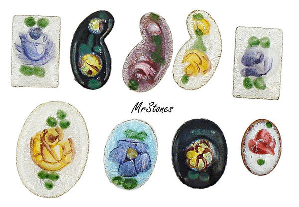 9pcs Guilloche Mix 8mm -14mm Assorted Colors and Shapes