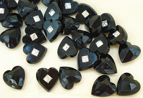 12x11mm Jet Black Heart with 3mm Crystal Square Rhinestone