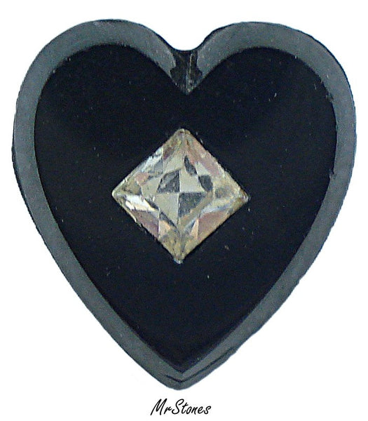 12x11mm Jet Black Heart with 3mm Crystal Square Rhinestone