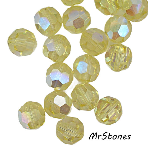 9mm (5000) Jonquil AB Yellow Glass Round Faceted Bead