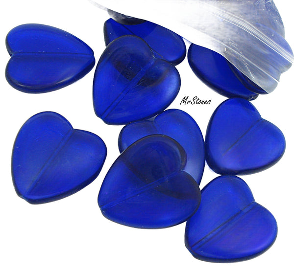 23mm (BEAD) Cobalt Blue Heart Shape Vintage Glass Bead 6mm Thick