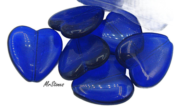 23mm (BEAD) Cobalt Blue Heart Shape Vintage Glass Bead 6mm Thick