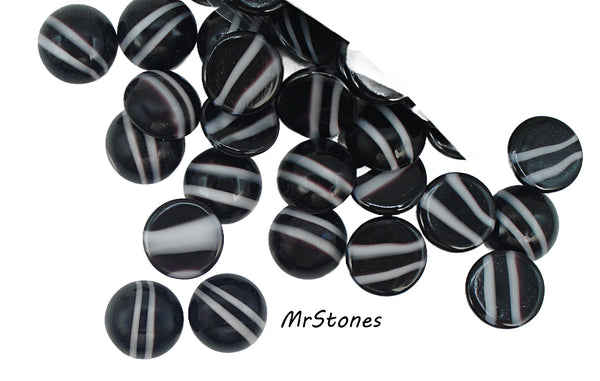 15mm (1684) Jet Black 2 Milky White Stripes Round Cabochon (14.7mm)