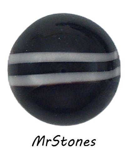 15mm (1684) Jet Black 2 Milky White Stripes Round Cabochon (14.7mm)