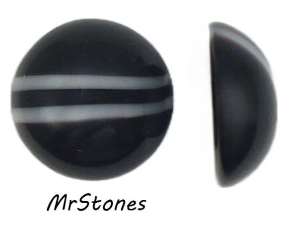 15mm (1684) Jet Black 2 Milky White Stripes Round Cabochon (14.7mm)