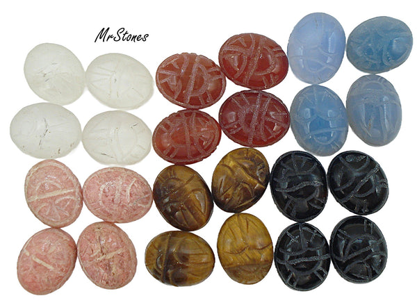 10x8mm Scarab Natural Gemstone Oval Cabochon 6 Colors