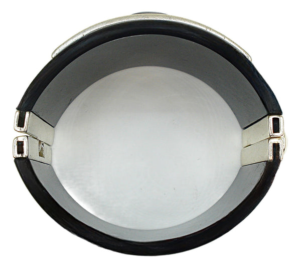 Chunky Lucite Clamper Bracelet Thick Black Ornate Accent