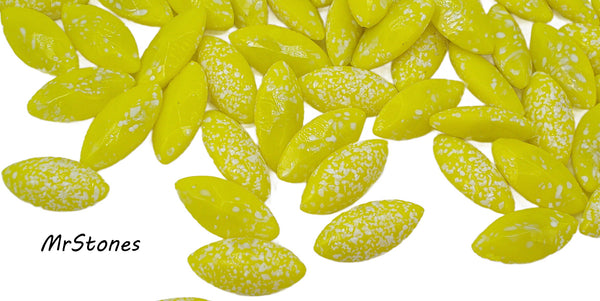 15x7mm (3146) Opaque Yellow White Textured Frit Marquise Navette Buff Top Doublet