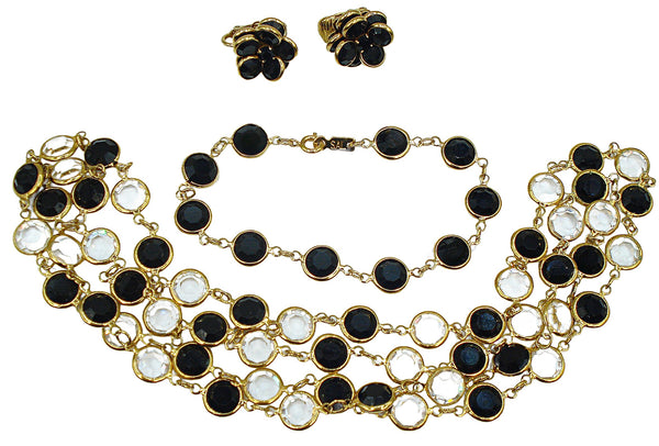 Set-SAL Jet Black Clear Channel Set Necklace Bracelet Earrings