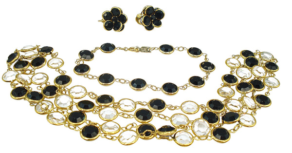 Set-SAL Jet Black Clear Channel Set Necklace Bracelet Earrings