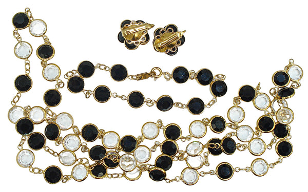 Set-SAL Jet Black Clear Channel Set Necklace Bracelet Earrings