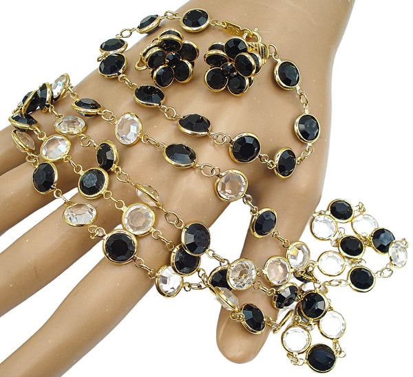 Set-SAL Jet Black Clear Channel Set Necklace Bracelet Earrings