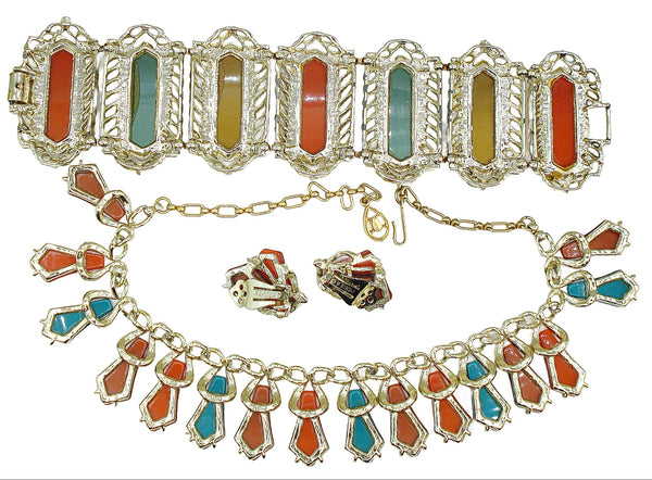 Pakula Parure Set Fall Colors Lucite Bracelet Necklace Earrings