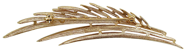 3 1/4" Crown Trifari Brooch Gold Tone Long Leaf Wing