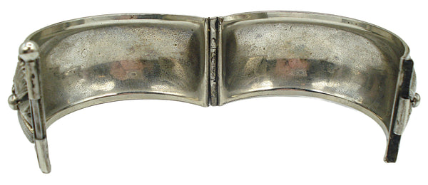 Embossed Hinged Bracelet Antiqued Silver Tone Detail Floral Vines