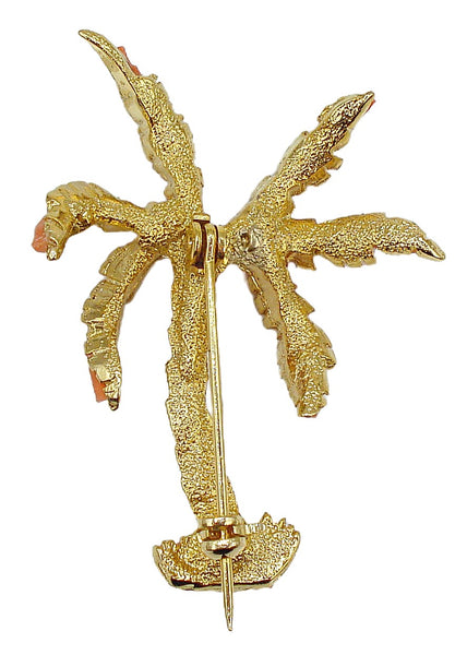 2" Palmtree Brooch with Natural Coral Pieces Gold Tone