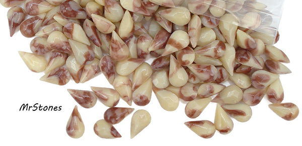 10x6mm (3101) Tan Ivory Brown Two Toned Pear Shape Buff Top Doublet