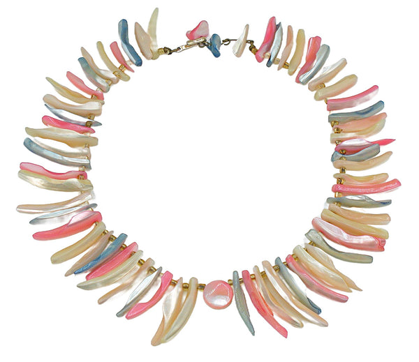 Japan Necklace 13.5" x 1 1/2" Multi Color Mother of Pearl Beaded