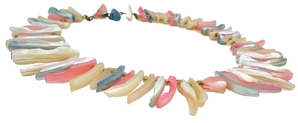 Japan Necklace 13.5" x 1 1/2" Multi Color Mother of Pearl Beaded