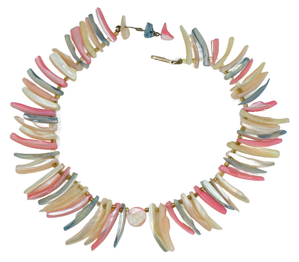 Japan Necklace 13.5" x 1 1/2" Multi Color Mother of Pearl Beaded
