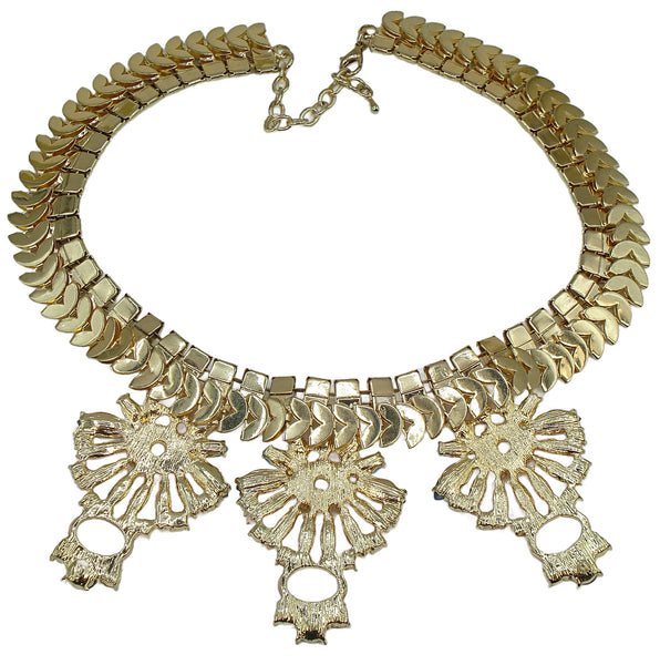 Necklace Statement Weighty Gold Tone Assorted Rhinestones Peach Blue
