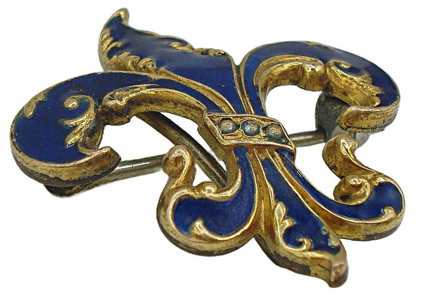 1 1/4" Fleur de Lis 1 1/4" Pin Pendant Gold Tone Darker Blue Enamel