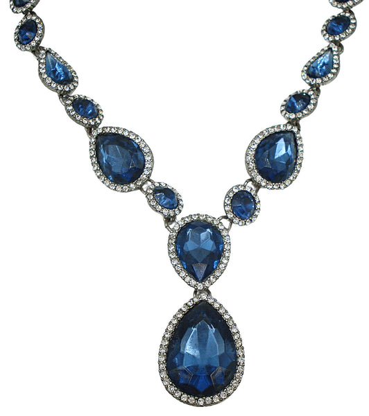 Necklace Silver Tone Montana Sapphire Crystal Rhinestone Trim