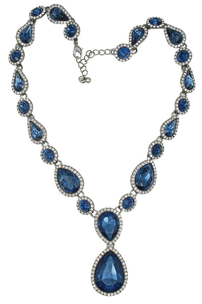 Necklace Silver Tone Montana Sapphire Crystal Rhinestone Trim