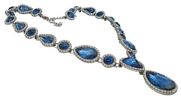 Necklace Silver Tone Montana Sapphire Crystal Rhinestone Trim