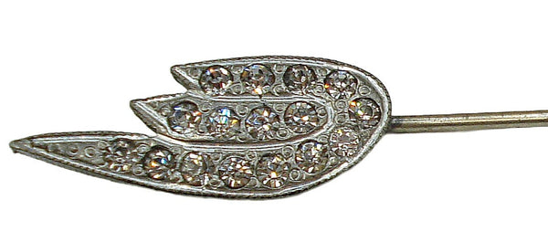 4 1/4" Stick Pin Pot Metal Deco? 2 Winged Crystal Rhinestones
