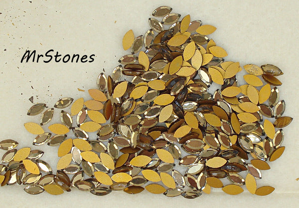 6x3mm (2200/2) Medium Smoked Topaz (Lighter) Marquise Navette Flatback West Germany