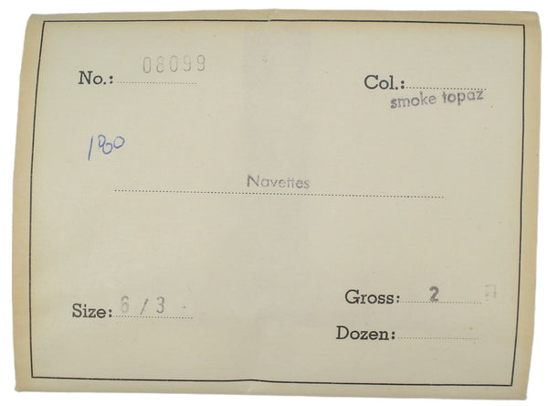 6x3mm (2200/2) Medium Smoked Topaz (Lighter) Marquise Navette Flatback West Germany