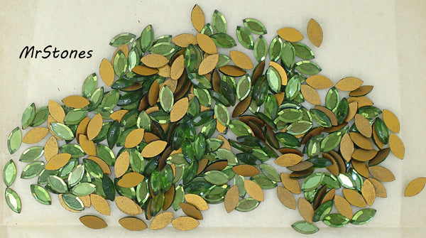 8x4mm (2200) Green Tourmaline Marquise Navette Flatback West Germany 2 Table Sizes