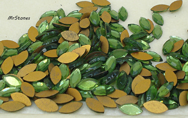8x4mm (2200) Green Tourmaline Marquise Navette Flatback West Germany 2 Table Sizes