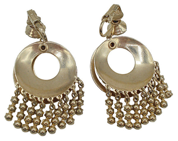 2" Earrings Clip On Gold Tone Crystal Rhinestone Chain 9 Dangles