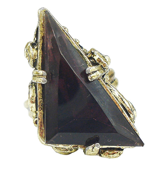 Victorian Revival Ring Gold Tone Large Amethyst Rhinestone
