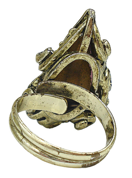 Victorian Revival Ring Gold Tone Large Amethyst Rhinestone