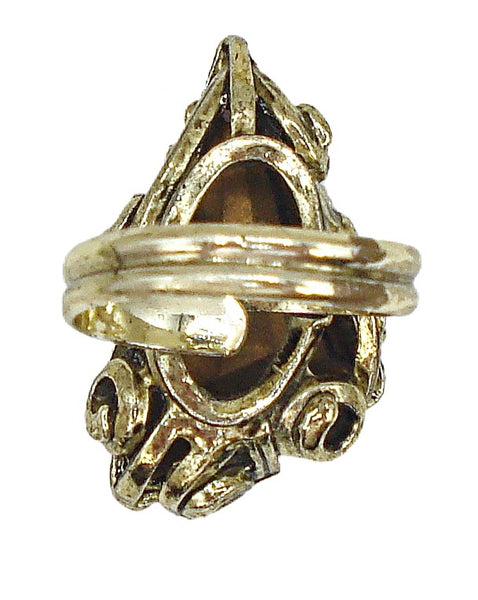 Victorian Revival Ring Gold Tone Large Amethyst Rhinestone