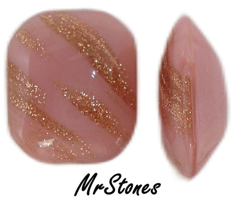 12x10mm (3436) Opaque Pink Golden Glitter Slant Stripes Cushion Octagon BTD
