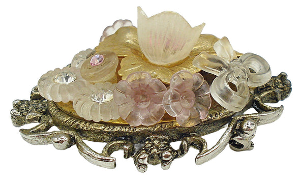 Victorian Revival Brooch Gold Tone Floral Arrangment 2.5"