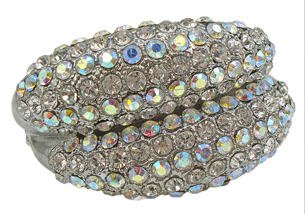Weighty Clamper Bracelet Silver Tone Crystal, Crystal AB Rhinestone Rows